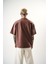 Erkek Respire Yazı Detaylı Oversize T-Shirt Kakao 3
