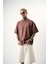 Erkek Respire Yazı Detaylı Oversize T-Shirt Kakao 5