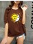 Oversize T-Shirt Güneş Baskılı Kahverengi Renk 1