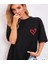 Oversize T-Shirt Kalp Baskılı Siyah Renk 1