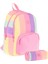 Çizgili Pembe Çok Renkli Kız Çocuk Okul Çantası ve Kalemlik Seti (Kk - K1802+KK - K2713) 1