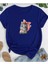 Oversize T-Shirt Kedi Baskılı Mavi Renk 1