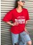 Oversize T-Shirt Houston Baskılı Kırmızı Renk 1