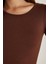 Kadın Slim Fit Dar Kesim Uzun Kollu Viskon Kahverengi Bluz 3
