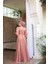 Drape Detaylı Pudra Tesettür Abiye Elbise 51072PD 3