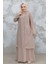 Boncuk Işlemeli Bej Tesettür Abaya 29121BEJ 1