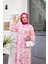Kadın Düğmeli Desenli Pembe Modal Elbise 4