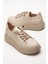 Kadın Casual Spor Ayakkabı Bej Elastik Bağcıklı Kalın Taban 1