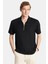 Erkek Slim Fit Dar Kesim Viskon Fermuarlı Polo yaka Siyah tişört 1
