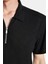 Erkek Slim Fit Dar Kesim Viskon Fermuarlı Polo yaka Siyah tişört 3