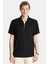 Erkek Slim Fit Dar Kesim Viskon Fermuarlı Polo yaka Siyah tişört 4