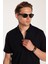 Erkek Slim Fit Dar Kesim %100 Pamuk Fermuarlı Siyah Polo Yaka Tişört 1