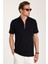 Erkek Slim Fit Dar Kesim %100 Pamuk Fermuarlı Siyah Polo Yaka Tişört 2