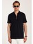 Erkek Slim Fit Dar Kesim %100 Pamuk Fermuarlı Siyah Polo Yaka Tişört 4