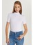 Kadın Kısa Kollu Yarım Balıkçı Yaka Beyaz Bluz Slim Fit %95 Viskon 1