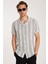 Erkek Slim Fit Dar Kesim Pamuklu Rahat Kullanım Çizgili Kısa Kollu Apaş Yaka Gömlek 2