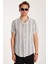 Erkek Slim Fit Dar Kesim Pamuklu Rahat Kullanım Çizgili Kısa Kollu Apaş Yaka Gömlek 4