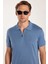 Erkek Slim Fit Dar Kesim Pamuklu Örme Triko Fermuarlı Indigo polo Yaka Tişört 1