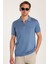 Erkek Slim Fit Dar Kesim Pamuklu Örme Triko Fermuarlı Indigo polo Yaka Tişört 2