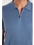 Erkek Slim Fit Dar Kesim Pamuklu Örme Triko Fermuarlı Indigo polo Yaka Tişört 3