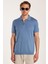 Erkek Slim Fit Dar Kesim Pamuklu Örme Triko Fermuarlı Indigo polo Yaka Tişört 4
