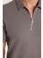 Erkek Slim Fit Dar Kesim %100 Pamuk Fermuarlı Gri Polo Yaka Tişört 3
