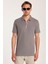 Erkek Slim Fit Dar Kesim %100 Pamuk Fermuarlı Gri Polo Yaka Tişört 4
