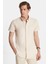 Erkek Slim Fit Dar Kesim Kısa Kollu Spor Yaka Oxford Doku Pamuklu bej Gömlek 1