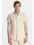 Erkek Slim Fit Dar Kesim Kısa Kollu Spor Yaka Oxford Doku Pamuklu bej Gömlek 4
