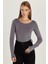 Kadın Slim Fit Dar Kesim Uzun Kollu Viskon Gri Bluz 1