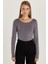 Kadın Slim Fit Dar Kesim Uzun Kollu Viskon Gri Bluz 4