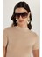 Kadın Standart Fit Kısa Kollu Yarım Balıkçı Yaka Bej Bluz 2