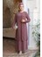Boncuk Işlemeli Gül Kurusu Tesettür Abaya 29120GK 2