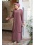 Boncuk Işlemeli Gül Kurusu Tesettür Abaya 29120GK 3