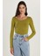 Kadın Slim Fit Dar Kesim Uzun Kollu Viskon Yeşil Bluz 1