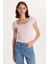 Kadın Slim Fit Dar Kesim Pamuklu Kısa Kollu U Yaka Pembe Bluz 1