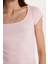 Kadın Slim Fit Dar Kesim Pamuklu Kısa Kollu U Yaka Pembe Bluz 3