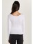 Kadın Slim Fit Dar Kesim Uzun Kollu Viskon Beyaz Bluz 5