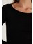 Kadın Slim Fit Dar Kesim Uzun Kollu Viskon Siyah Bluz 3