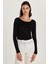 Kadın Slim Fit Dar Kesim Uzun Kollu Viskon Siyah Bluz 4