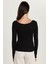 Kadın Slim Fit Dar Kesim Uzun Kollu Viskon Siyah Bluz 5