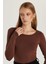 Kadın Slim Fit Dar Kesim Uzun Kollu Viskon Kahverengi Bluz 2