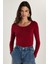 Kadın Slim Fit Dar Kesim Uzun Kollu Viskon Bordo Bluz 1