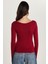 Kadın Slim Fit Dar Kesim Uzun Kollu Viskon Bordo Bluz 5