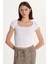 Kadın Slim Fit Dar Kesim Pamuklu Kısa Kollu U Yaka Beyaz Bluz 4