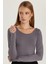 Kadın Slim Fit Dar Kesim Uzun Kollu Viskon Gri Bluz 2
