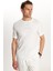 Erkek Slim Fit Dar Kesim Pamuklu Ribanalı Baskılı Beyaz Bisiklet Yaka Tişört 2