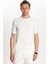 Erkek Slim Fit Dar Kesim Pamuklu Ribanalı Baskılı Beyaz Bisiklet Yaka Tişört 4