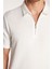 Erkek Slim Fit Dar Kesim %100 Pamuk Fermuarlı Beyaz Polo Yaka Tişört 3