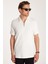 Erkek Slim Fit Dar Kesim %100 Pamuk Fermuarlı Beyaz Polo Yaka Tişört 4